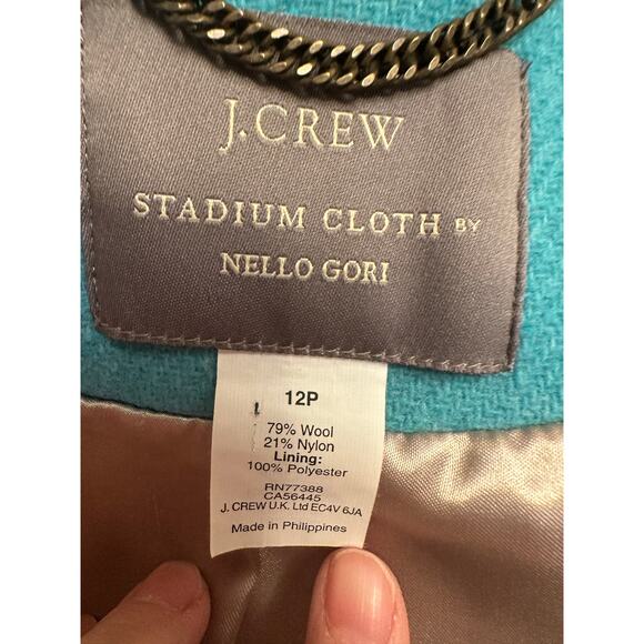 J. Crew Wool Stadium Cloth by Nello Gori Majesty Peacoat Turquoise Aqua Sz 12 P - Picture 9 of 9